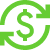 Green monye symbol in a circle of rotating arrows